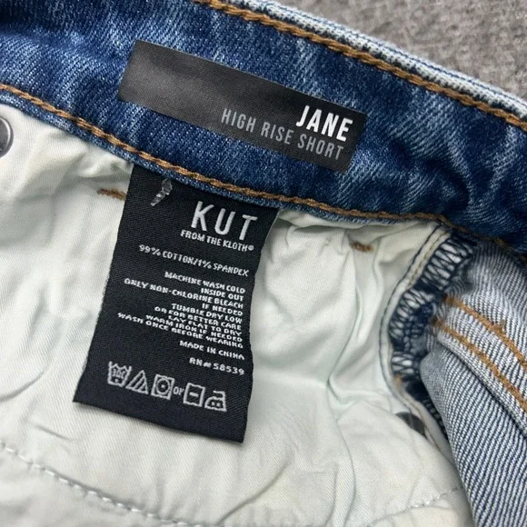 Kut from the Kloth Jane High Rise Denim Short Women Sz 2 Blue Distressed Summer - Picture 7 of 8